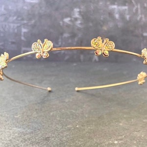 Gold Headband With Rhinestone Butterflies, Perfect Gift For Little Girls