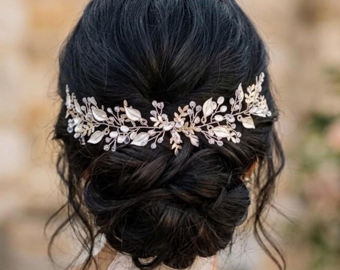 Rose Gold Bridal Hair Vine, Wedding Hair Accessory With Leaf Design, Vintage-Boho Inspired
