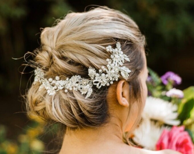 Statement Silver Hairpiece: Wedding Headband With Rhinestones, Bridal Accessory