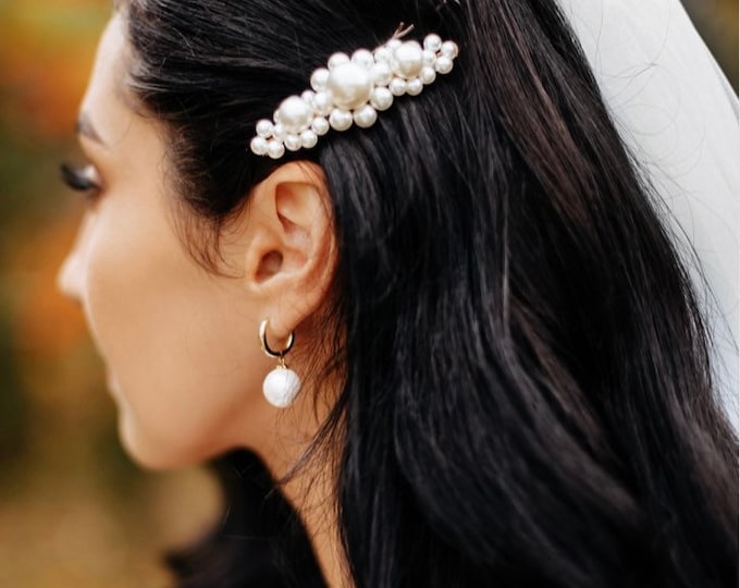 Faux Pearl Beaded Hair Clip, Gift For Flower Girl, Bridesmaid Hair Accessory