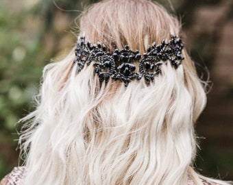 Gothic Glamour: Black Hair Accessory With Crystals, Multiple Color Options