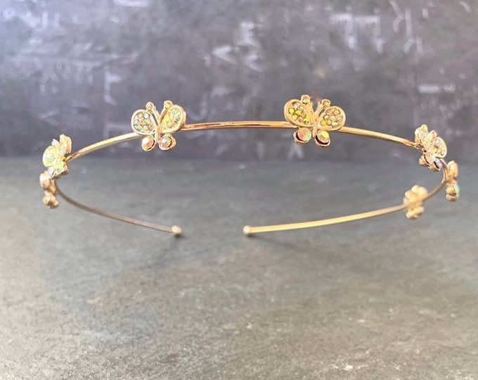 Gold Headband With Rhinestone Butterflies, Perfect Gift For Little Girls