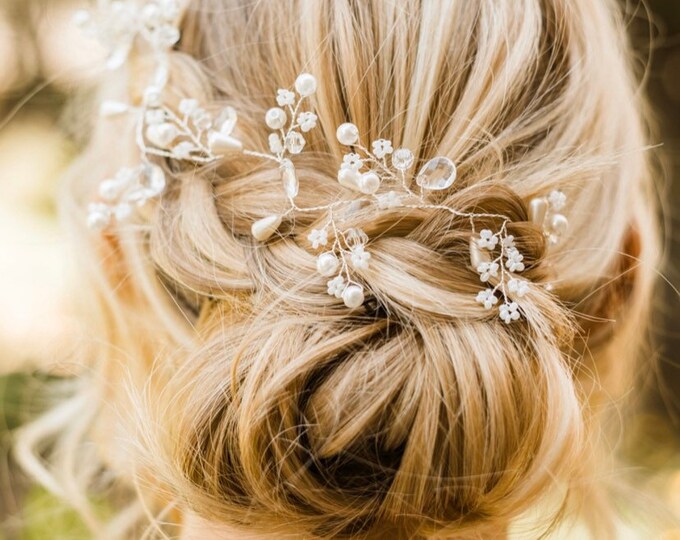 Silver Or Gold Hair Vine With Baby's Breath Pearl And Crystal Accents