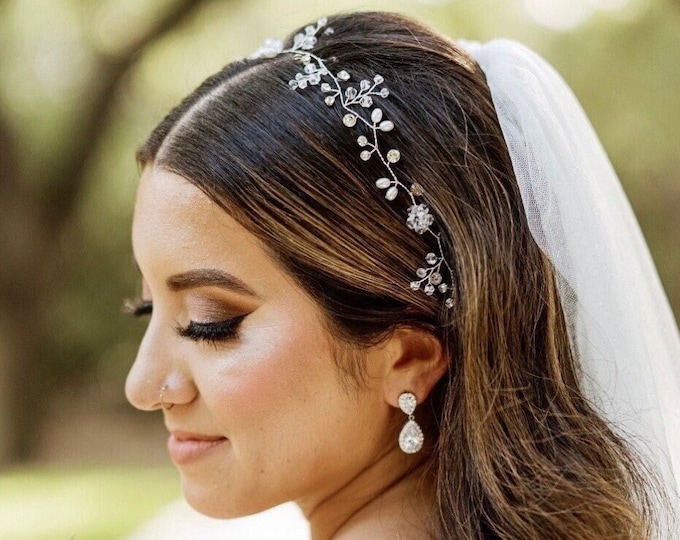 Crystal Hair Vine With Rhinestones And Pearl Accents, Wedding Headband, Bridal Hair Piece