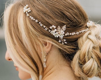 Vintage-inspired Floral Hair Vine With Rhinestone And Leaf Accents"