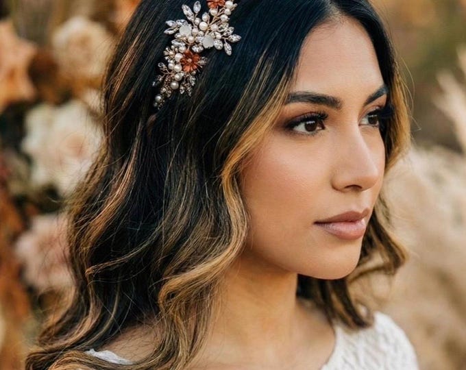 Terracotta & Rust Customizable Hair Piece, Personalized Flowers To Match Your Wedding Colors