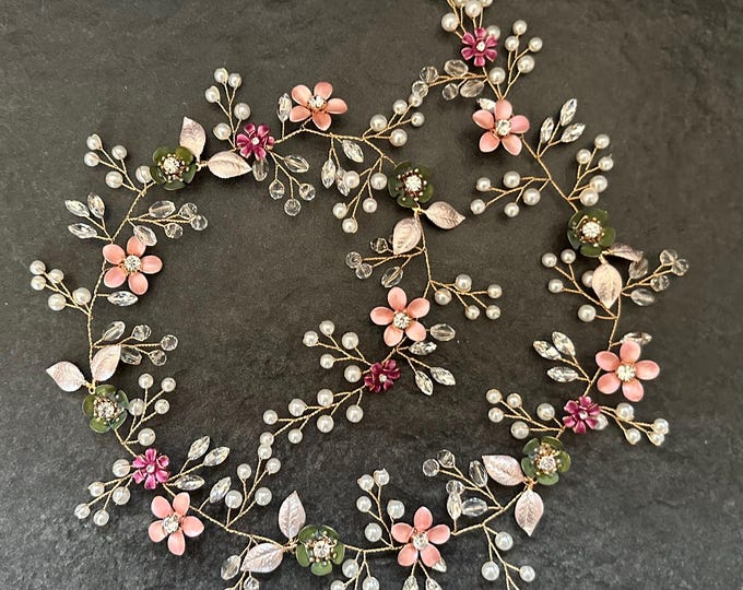 Spring Wedding Hair Vine With Custom Flower Colors To Match Your Wedding