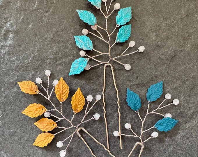 Mustard & Teal Custom Hair Jewelry Colors That Match Your Bridesmaids Dresses Perfectly