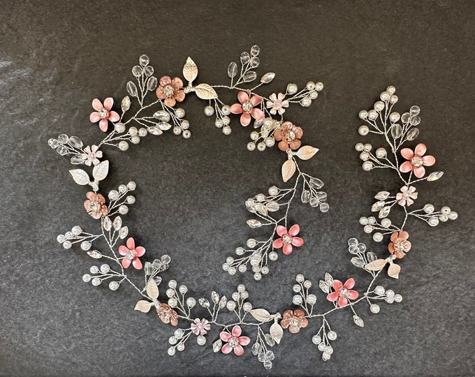 Shades Of Pink Flower Hair Vine With Custom Flower Colors To Match Your Wedding
