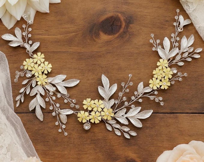 Yellow Floral Hair Accessory with Personalized Flower Colors to Match Your Dress Bouquet Or Wedding Palette