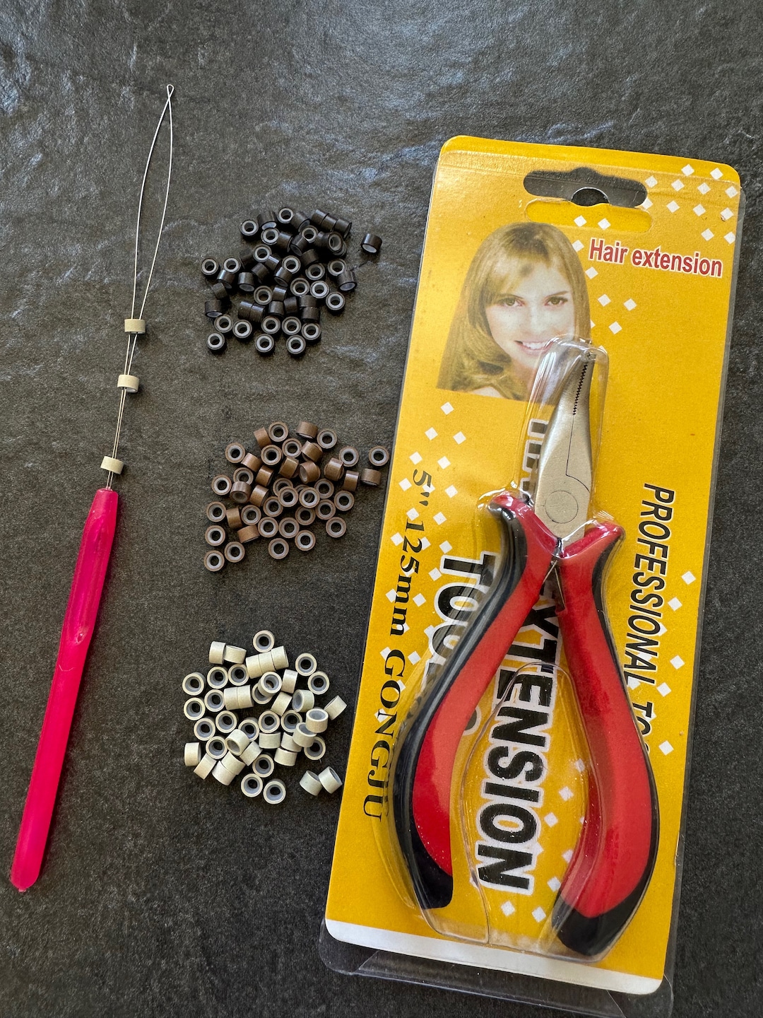 Hair Tinsel Tool Kit, Looping Tool Plier and Beads for Installing Pony