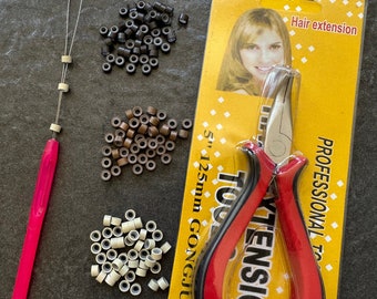 Hair Tinsel Tool Kit, Looping Tool Plier And Beads For Installing Pony Tinsel