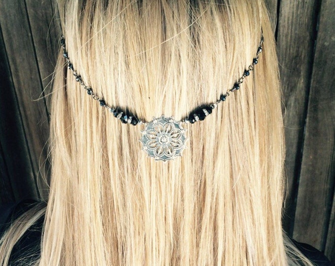 Hair Chain Jewelry For Prom, Silver And Black Hair Accessory, Light Weight Hair Chain
