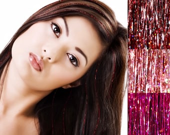 CRANBERRY Hair Tinsel Salon Quality Hair Glitz 3D Cranberry Tinsel, Glittery Hair Tinsel Extensions