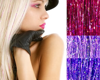 FUCHSIA Hair Tinsel, Glittery Fuchsia Hair Extensions. Shiny Hair Tinsel, Hair Glitter Fuchsia, Sparkle Tinsel