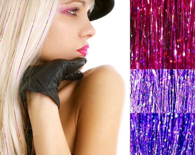 FUCHSIA Hair Tinsel, Glittery Fuchsia Hair Extensions. Shiny Hair Tinsel, Hair Glitter Fuchsia, Sparkle Tinsel