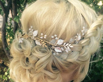 Silver Hair Vine, Bridal Leaf Hair Vine, Wedding Hair Accessory, Bridal Wreath Accessory, Rhinestones  Hair Crown