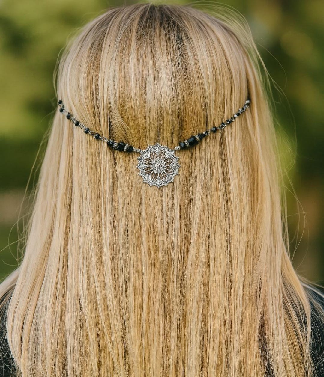 アクセサリー __u__n__i_ hair chain necklace Hair Chain Jewelry for Prom, Silver and Black Hair Accessory
