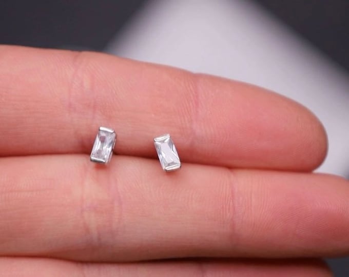 Baguette Cubic Zirconia Stud Earring Sterling Silver