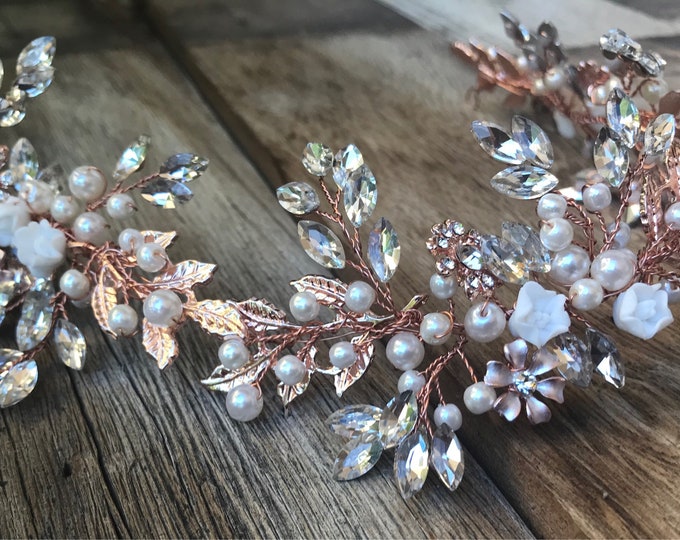 Rose Gold Wedding Hair Accessory, Bridal Hair Accessory, Bridal Hair vine, Bridal headband, Bridal Hair Jewelry