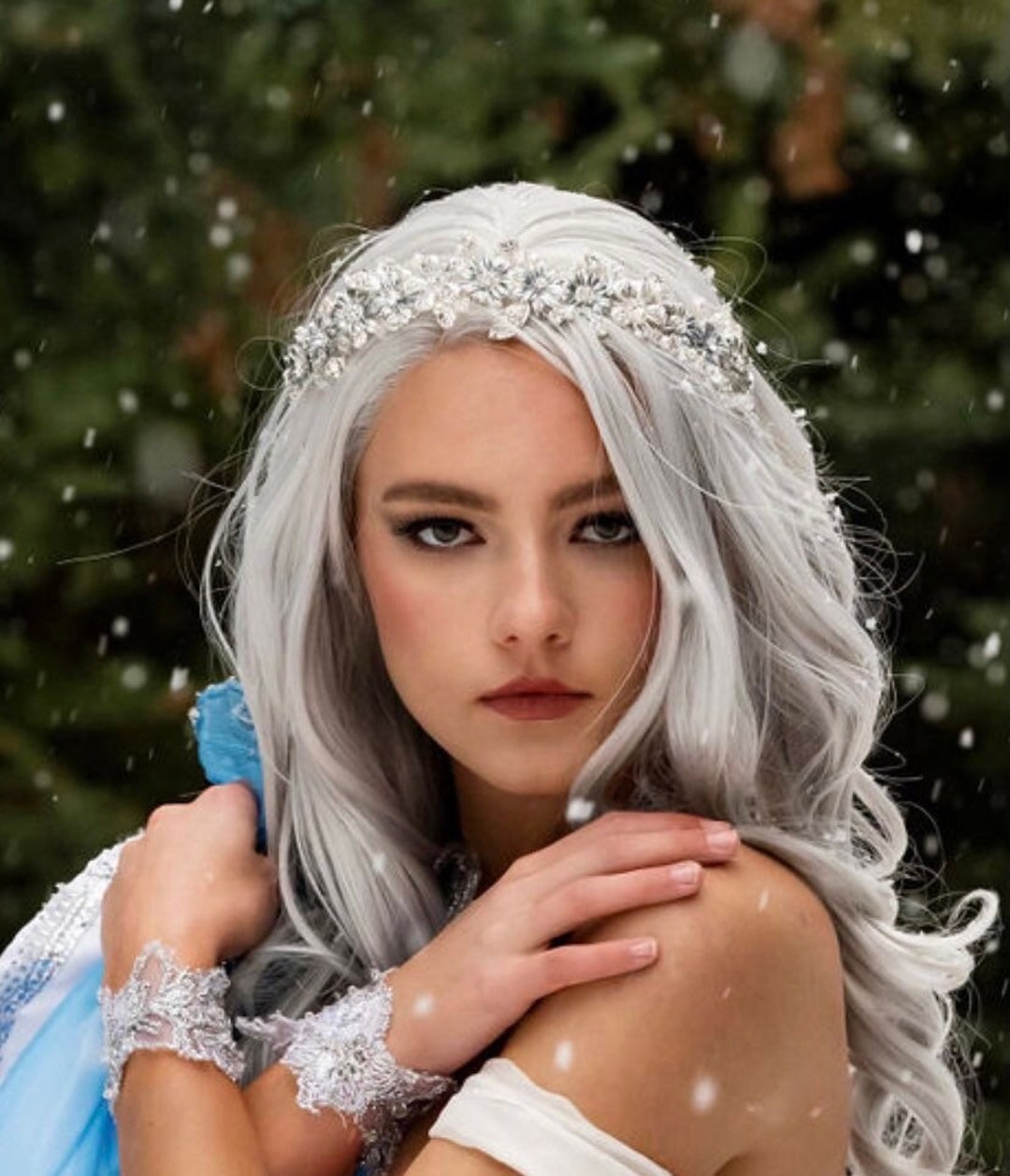 Silver Head Piece With Gunmetal Colored Flowers, Rhinestone and Pearl ...