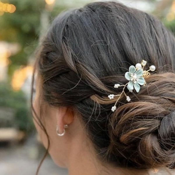 Something Blue Flower Hair Pins, Many Colors To Choose From