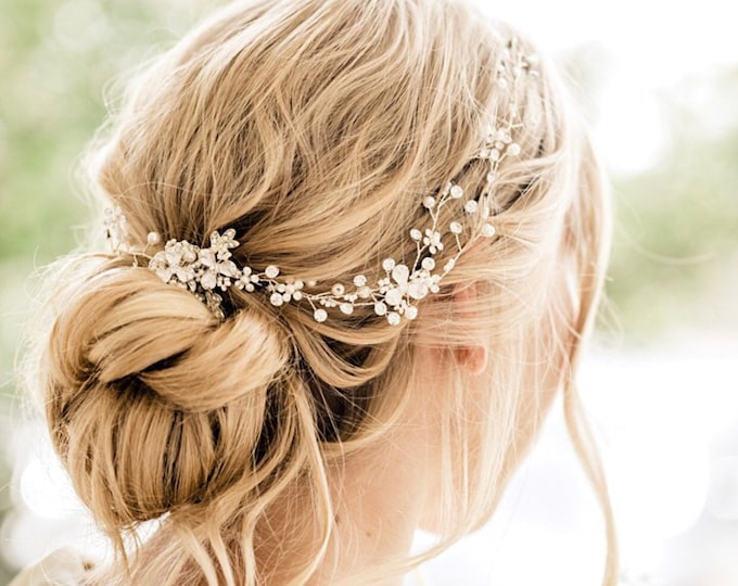 Delicate Gold Hair Vine, Wedding Hair Accessory, Wedding Hair Piece, Bridal Hair Wreath, Crystal Pearl Babies Breath,