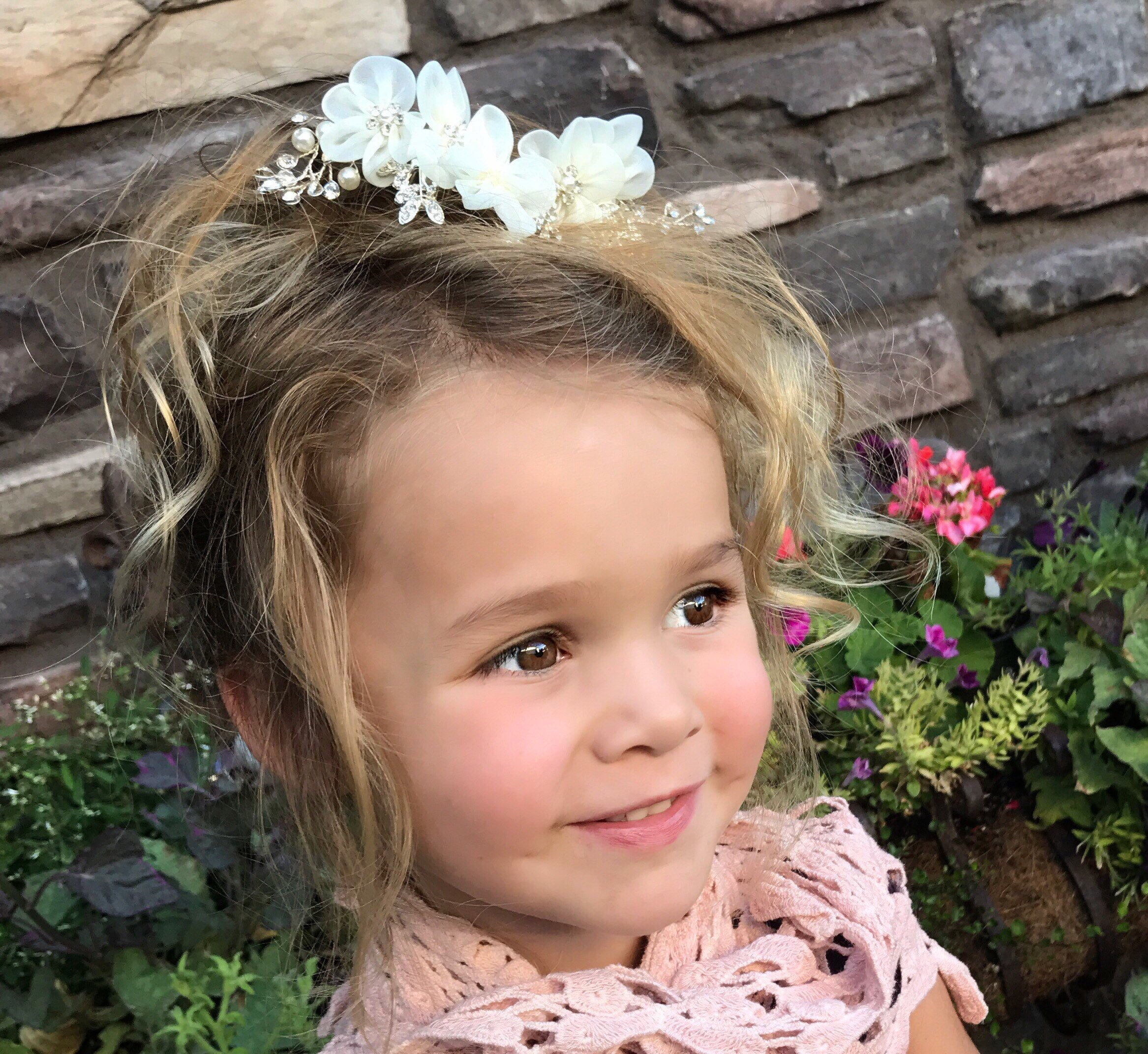 Flower Girl Hair Comb With Soft White Chiffon Flowers - Etsy Flower Girl Hair Comb With Soft White Chiffon Flowers - Etsy