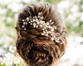 Pearl Hair Comb Hand-crafted with beautiful Soft White pearls Marquise Rhinestones, Classic wedding accessory