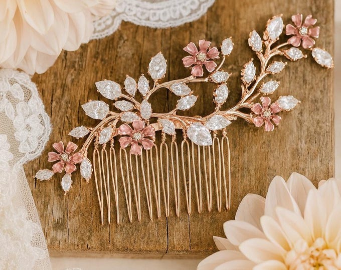 Custom Pink And Lavender Flower Hair Comb To Match Your Wedding Color Palette