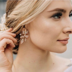 Floral Earrings In Gold Silver And Rose Gold With Rhinestone Details image 3