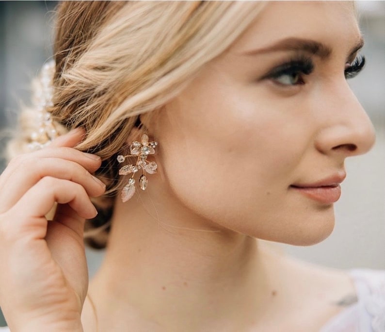 Floral Earrings In Gold Silver And Rose Gold With Rhinestone Details image 3