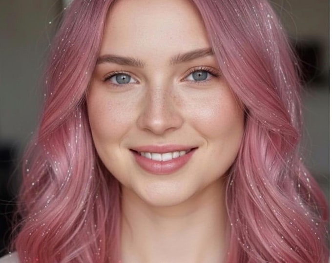 Light Pink Glittery Fairy Hair Tinsel, 3 Lengths 17+ Vibrant Shades, Glitter Hair Tinsel