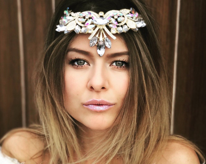 Crystal Headdress, Goddess Hair Accessory, Celtic Crown