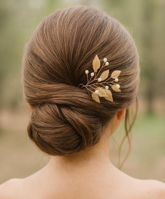Autumn Leaf Hair Pins – Nature-inspired Gold Bridal Hair