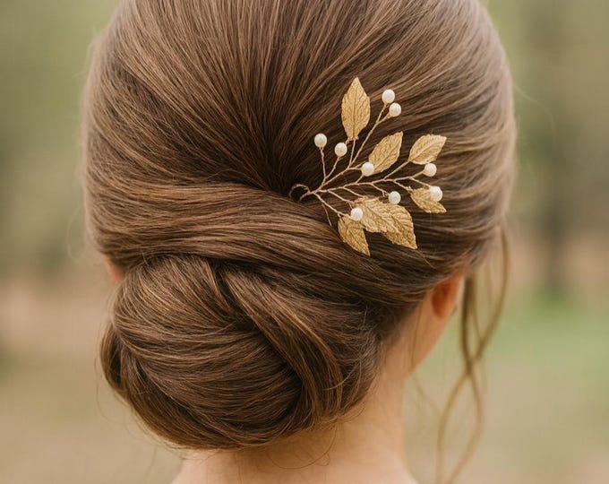 Autumn Leaf Hair Pins – Nature-Inspired Gold Bridal Hair Accessories