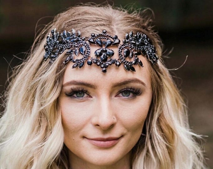 Black Wedding Hair Accessory With Crystals, Perfect For The Art Deco Bride