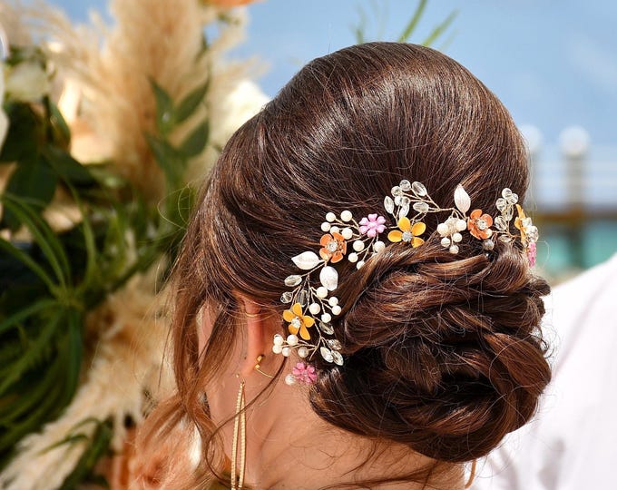 Spring wedding Flower Hair Vine With Custom Flower Colors To Match Your Tropical Wedding