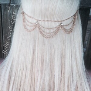 Bridal Hair Chain For The Boho Bride, Gold Hair Necklace image 8