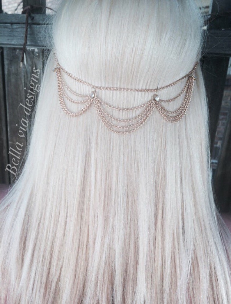 Bridal Hair Chain For The Boho Bride, Gold Hair Necklace image 8