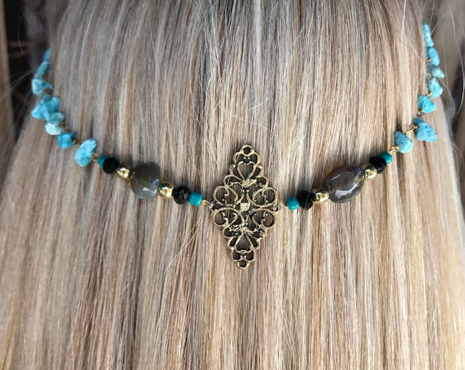 Turquoise Hair Chain Jewelry, Perfect Boho Holiday Christmas Gift For Your Hippie Girlfriend