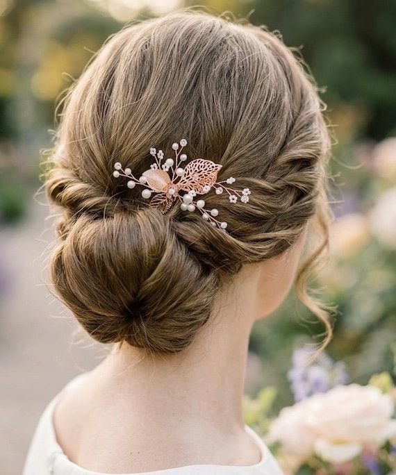 Antique Gold Hair Pin, Pearl Hair Pin, Silver Leaf Hair Accessory