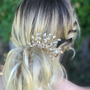 Bridal Hair Comb, Rhinestone Hair Comb, Gold Wedding Hair Accessory, Crystal Hair Comb, Bridesmaid Hair Accessory image 1