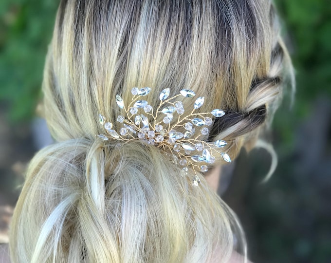 Bridal Hair Comb, Rhinestone Hair Comb, Gold Wedding Hair Accessory, Crystal Hair Comb, Bridesmaid Hair Accessory