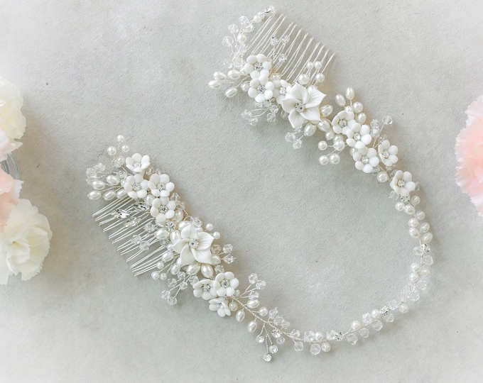 Long Flower Comb, Wedding Hair Accessory, Flower Hair Vine