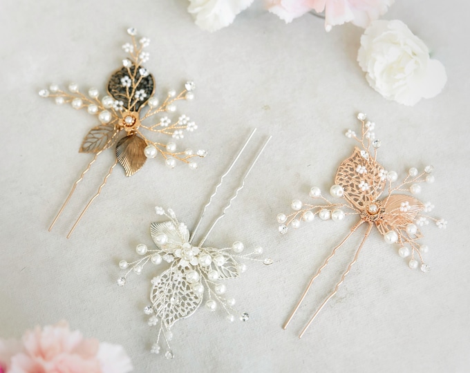 Hair Accessory Under 20 Dollars, Antique Gold Hair Pin, Silver Leaf Hair Accessory, Bridal Hair Accessory, Wedding Hair Clip