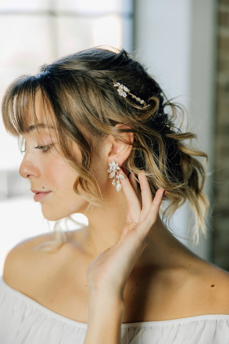 Floral Earrings In Gold Silver And Rose Gold With Rhinestone Details image 5