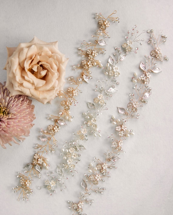 Rose Gold Floral Crystal Hair Vine - Women Accessories Amazon.com : Casdre Flower Bridal Hair Pins Pearl Bride  main image 4