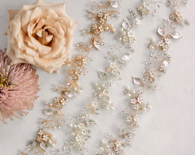 Bridal Elegance: Floral Hair Vine For Your Long Bridal Braid – A Stunning Wedding Hair Accessory