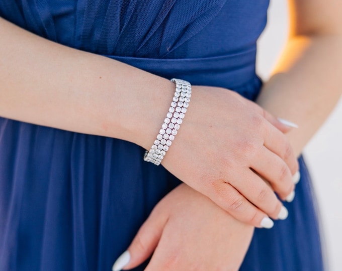 Multi Strand Cubic Zirconia Tennis Bracelet, Gold Or Silver